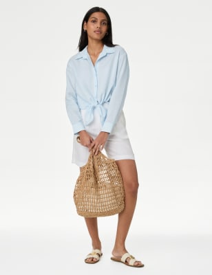 Lyocell Rich Tie Front Shirt with Linen