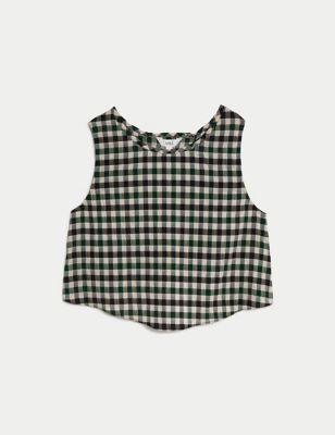 Cotton Blend Checked Top