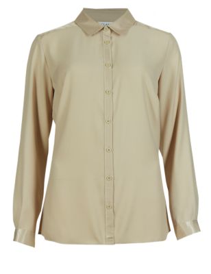 Long Sleeve Collared Neck Satin Blouse | Classic | M&S