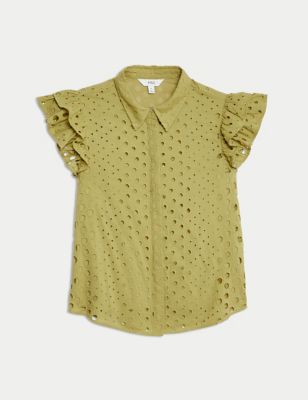 Pure Cotton Broderie Frill Detail Shirt