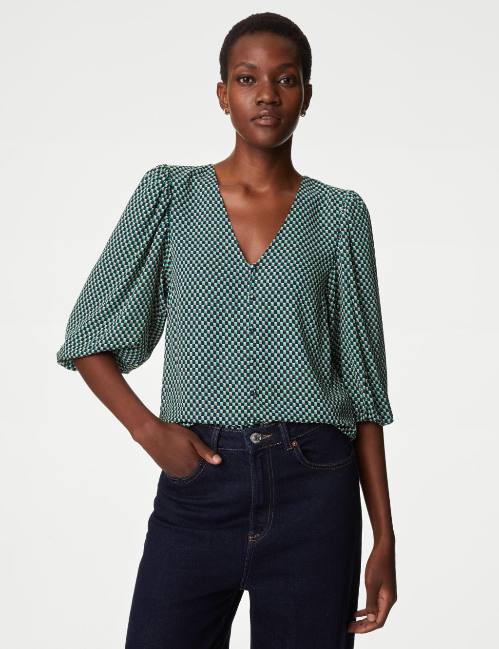 Printed V-Neck Blouse image 1