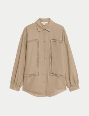 Linen Rich Collared Lace Insert Shirt