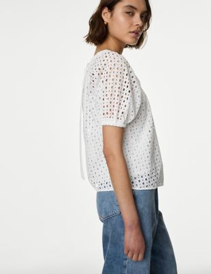 Pure Cotton Broderie Blouse - NZ