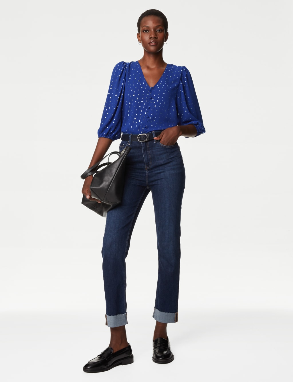 Foil Print V-Neck Button Through Blouse image 3
