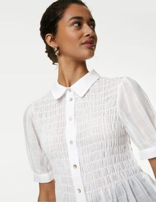 M&S Womens Shirred Shirt - 6REG - Soft White, Soft White