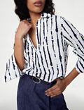 Linnenrijke popover-blouse met print