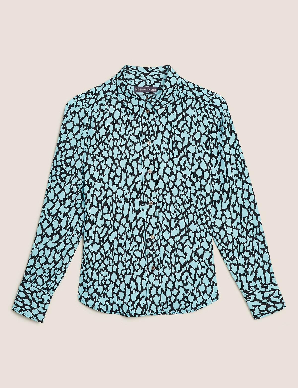 Animal Print Collared Long Sleeve Shirt