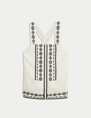 Linen Rich Embroidered Cami Top
