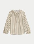 Linnenrijke, gestreepte blouse met strikkraag