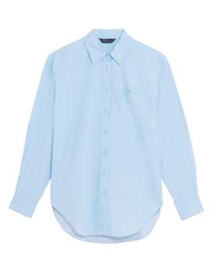 

Womens M&S Collection Pure Cotton Oversized Girlfriend Style Longline Shirt - Chambray, Chambray