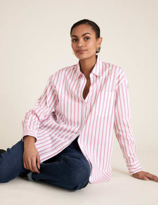 Pure Cotton Striped Oversized Girlfriend Style Shirt