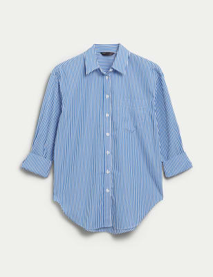 

Womens M&S Collection Pure Cotton Striped Oversized Girlfriend Style Shirt - Blue Mix, Blue Mix