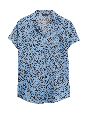 M&S Collection Printed Collared Short Sleeve Tunic - 6 - Blue Mix, Blue Mix