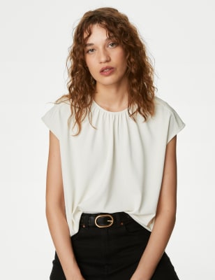 Round Neck Shirred Detail Blouse - NZ