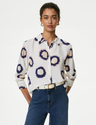Printed Collared Button Through Blouse - EE