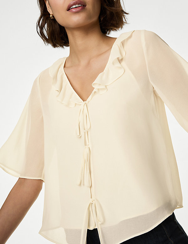 Tie Front Frill Detail Blouse - MY
