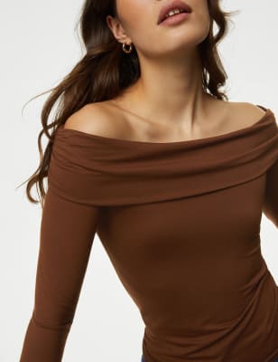 

M&S Collection Top bardot de puntoWomens - Chocolate, Chocolate