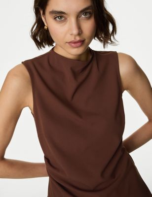 M&S Women's Draped Short Sleeve Top - 22REG - Chocolate, Chocolate