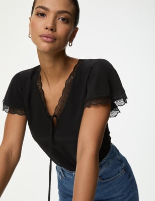 V-Neck Frill Detail Top