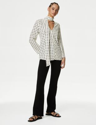 

Womens M&S Collection Polka Dot Scarf Neck Blouse - Ivory Mix, Ivory Mix