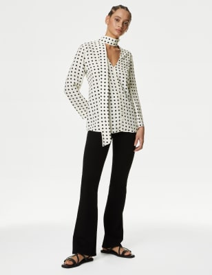 Polka Dot Scarf Neck Blouse - QA