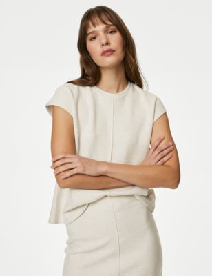 

M&S Collection Top con algodón de escote cerradoWomens - Ecru, Ecru