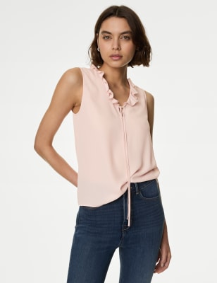 

Womens M&S Collection Frill Neck Blouse - Pink Shell, Pink Shell