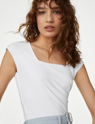 M&S Womens Jersey Super Soft Top - 12REG - White, White