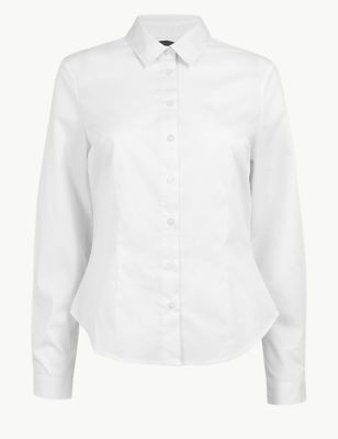  Chemise ajustée en coton, conçue pour les poitrines généreuses - White