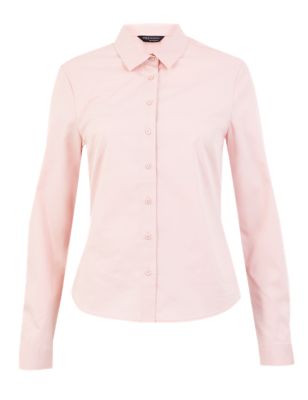 M&S Womens Cotton Rich Fitted Long Sleeve Shirt