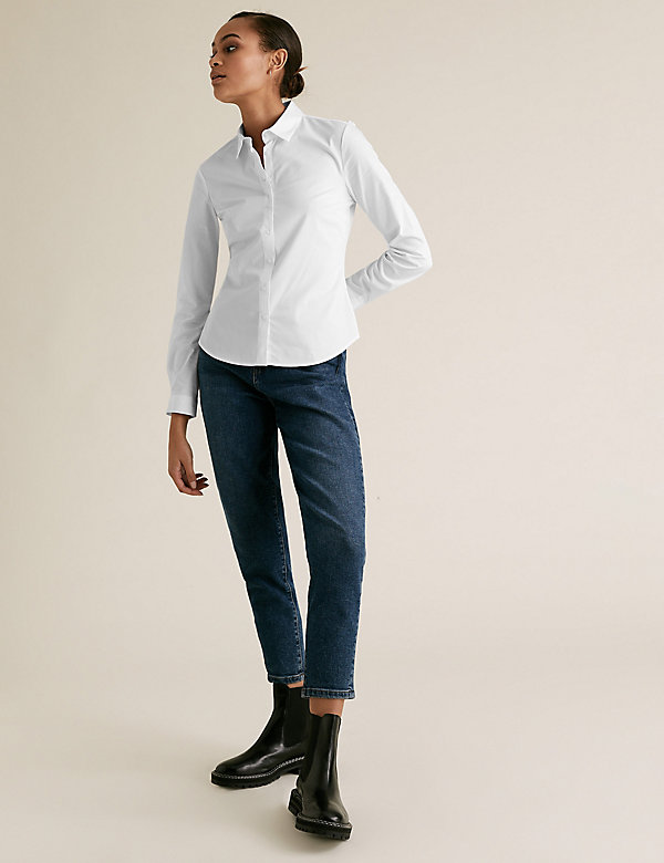 Cotton Rich Fitted Long Sleeve Shirt - DK