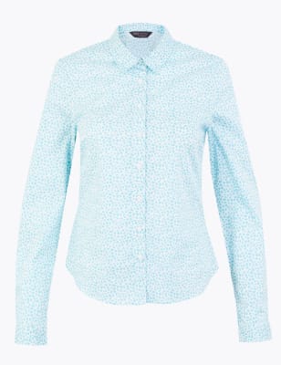 Nauwsluitend, katoenen overhemd met bloemenprint