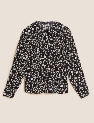M&S Womens Floral Collared Long Sleeve Blouse
