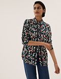 Printed Collared Lace Insert Shirt