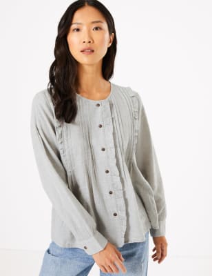 Blouse en coton &agrave; fines rayures