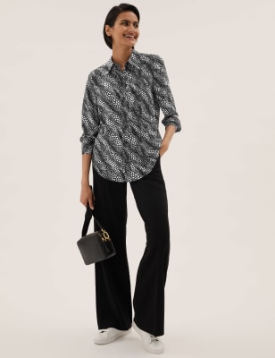 

Womens M&S Collection Bedrucktes Langarmhemd - Black Mix, Black Mix