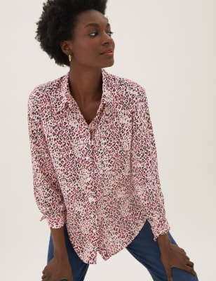 

Womens M&S Collection Langarmbluse mit Tiermuster und Kragen - Pink Mix, Pink Mix