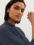 Embroidered High Neck Long Sleeve Top