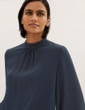 Embroidered High Neck Long Sleeve Top
