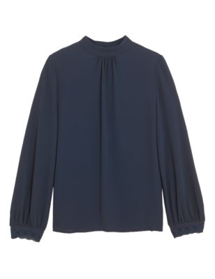 M&S Womens Embroidered High Neck Long Sleeve Top