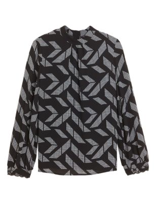 M&S Womens Printed High Neck Long Sleeve Top