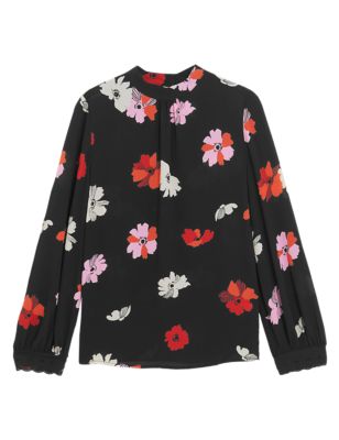 M&S Womens Floral Embroidered High Neck Top