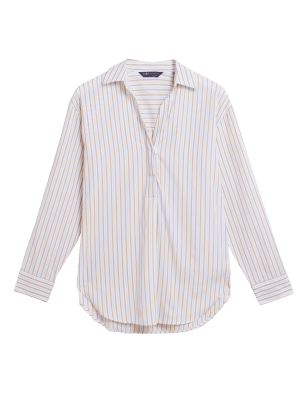 

Womens M&S Collection Pure Cotton Striped Long Sleeve Shirt - Hessian, Hessian