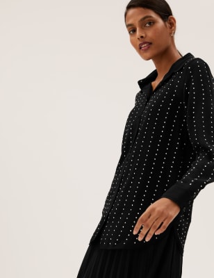 

Womens M&S Collection Studded Collared Long Sleeve Shirt - Black, Black