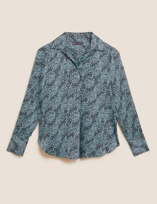 M&S Womens Printed Collared Popover Blouse