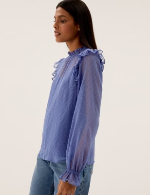 

M&S Collection Blusa con cuello alto de manga larga con detalle de volanteWomens - Hyacinth, Hyacinth