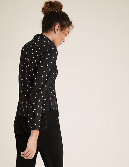 Cotton Polka Dot Fitted Long Sleeve Shirt