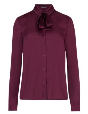Bow Satin Long Sleeve Blouse | M&S Collection | M&S