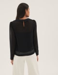 Polka Dot Collared Long Sleeve Blouse