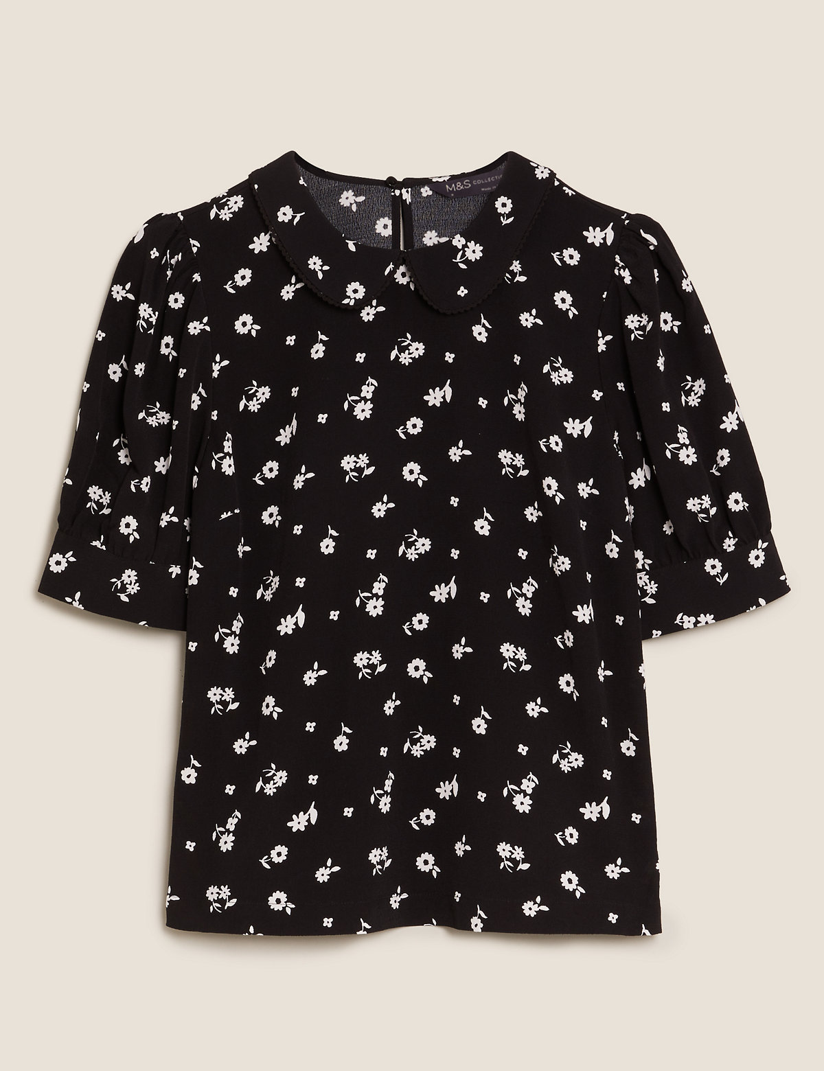 Floral Peter Pan Collar Short Sleeve Top